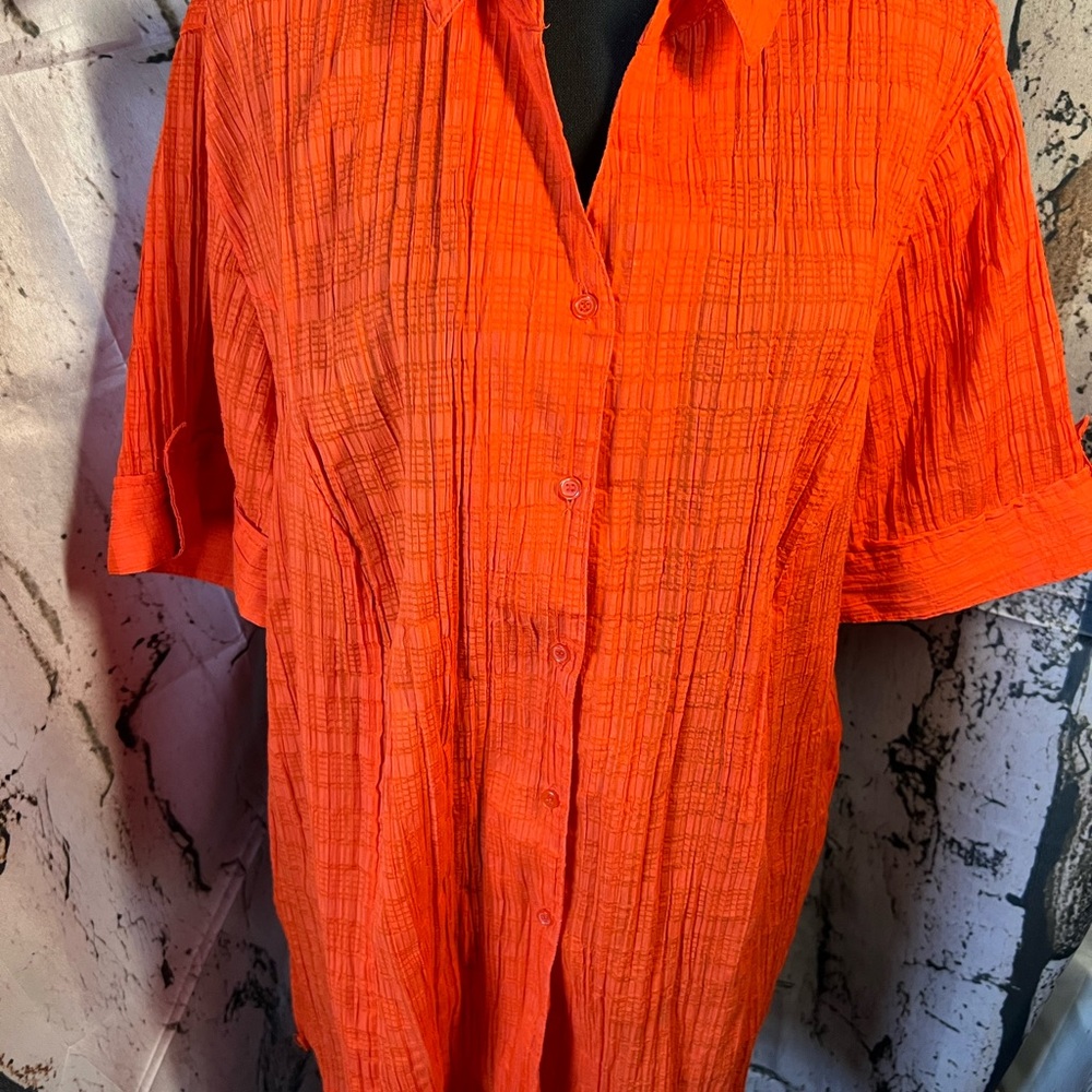 Liz & Me Orange Button Down‎ Shirt Lightweight